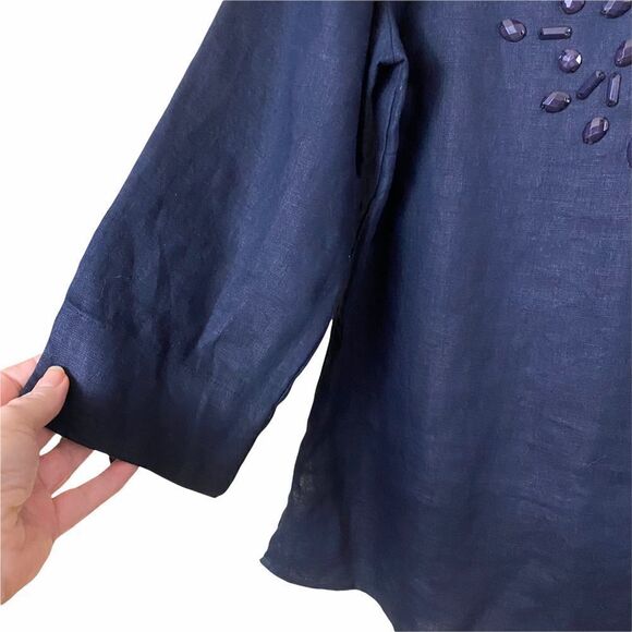 JM Collection Lined Dark Navy/Black Tunic Beaded Top Size 8 - Picture 3 of 7